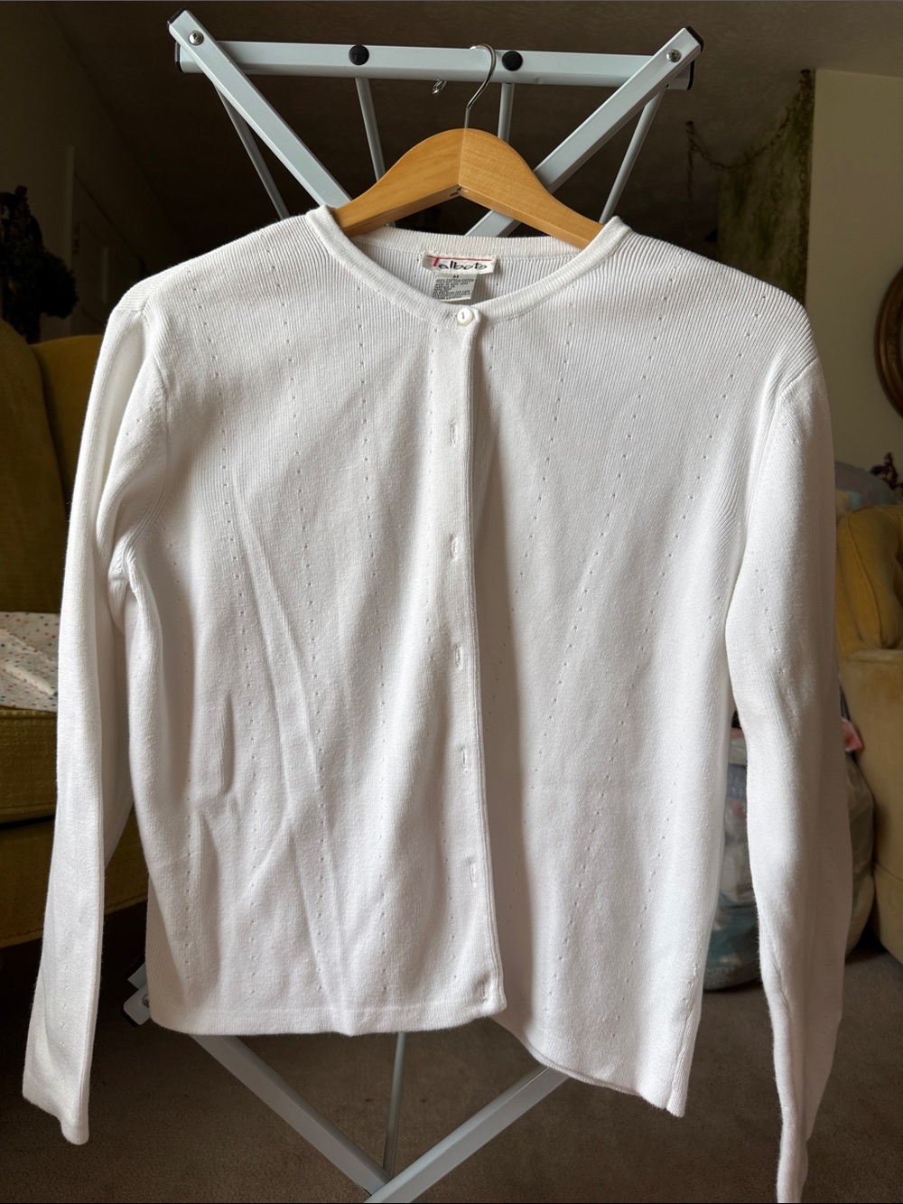 Talbots White Button-Front Lightweight Cardigan